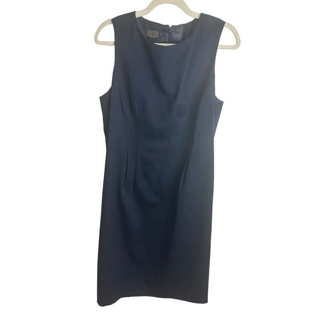 Pendleton Virgin Wool Blend Sleeveless Sheath Dress Sz 10‎ Navy Blue Made In USA